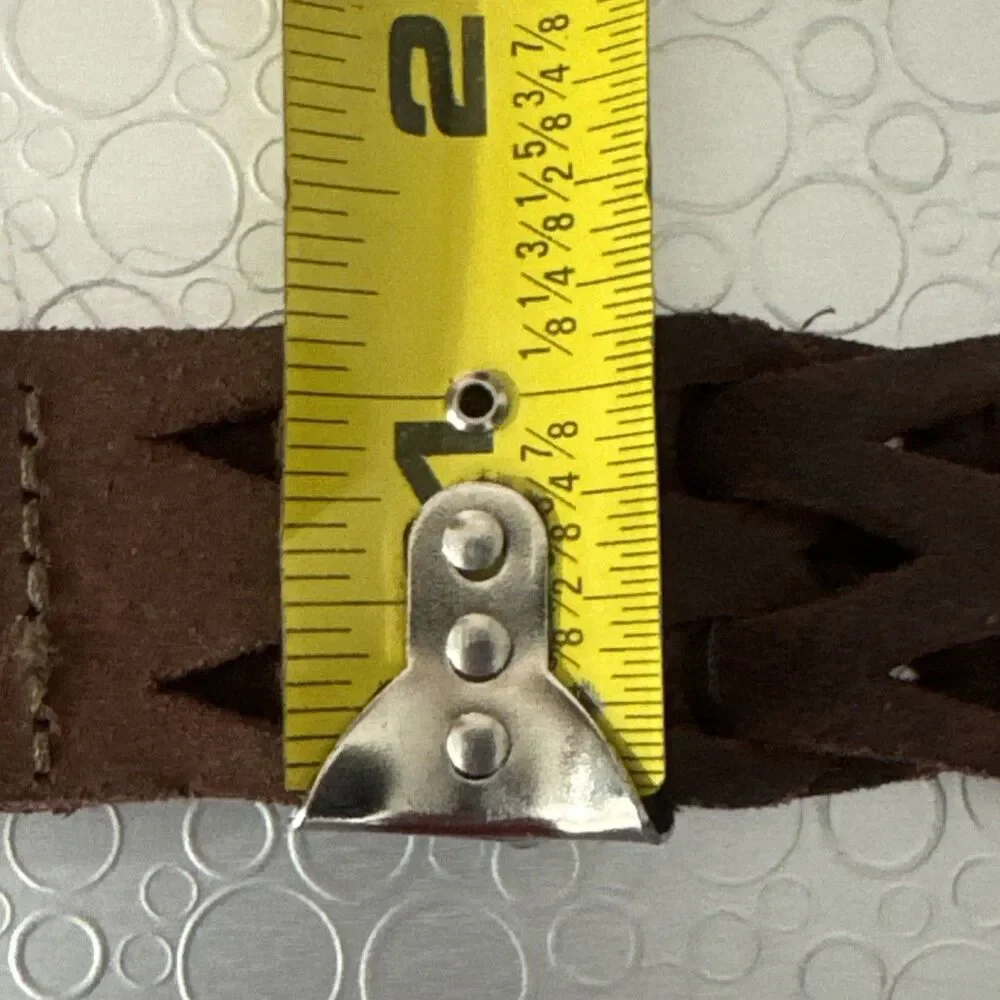 Vintage Mexico Braided Leather Belt 42 Mens Brown Wide Open Weave Brass Chevron